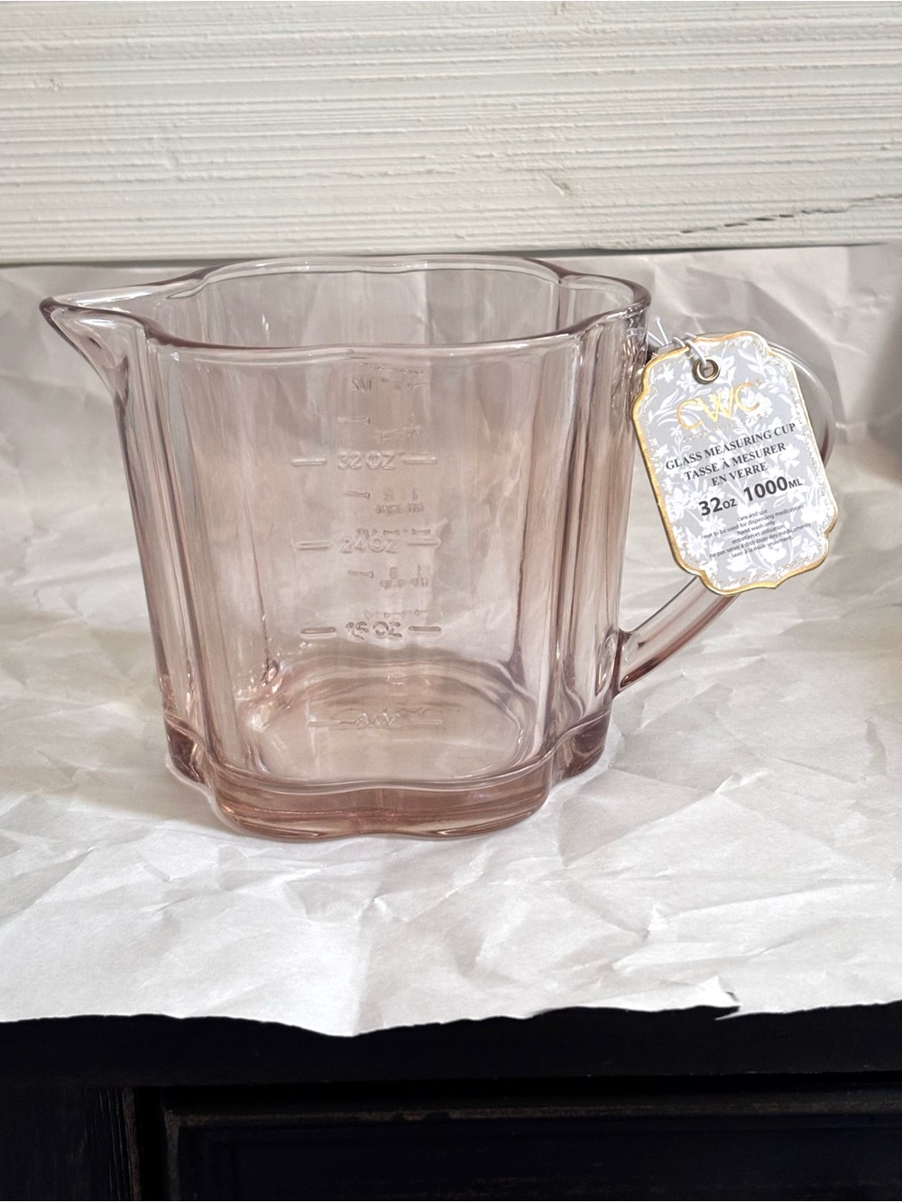 CWC Cook With Color Light Pink Glass Measuring Cup 32oz ~ 4 Cups NEW